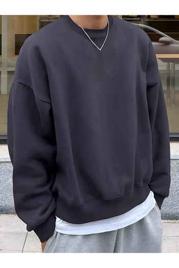 GENIUS STORE Men's Round Collar Oversize Sweatshirt Basic-sweatshirt