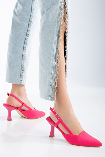 LİLLA women's short heeled back angular pointed stiletto side open shoes