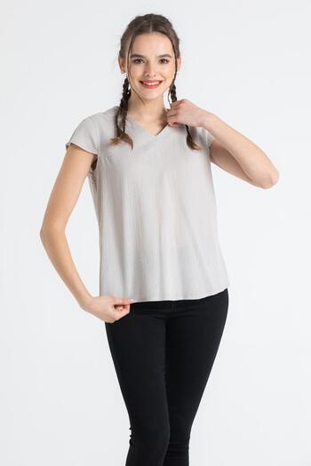 Eliş Şile Bezi Short Sleeve Şile Cloth Ecem Summer Blouse Stone Stone