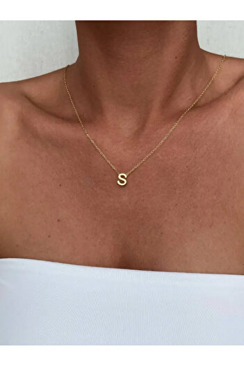 su jewelry collective shine Çelik Küçük Minimal Harf Kolye Kararmaz