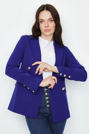 Select Moda Women's Gold Buttoned Blazer Jacket