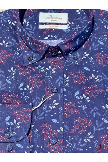 Daniel Bessi Long Sleeve Slim Fit Floral Patterned Cotton Men's Classic Shirt