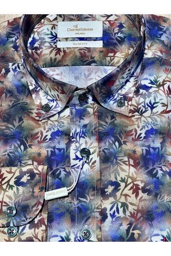 Daniel Bessi Long Sleeve Slim Fit Floral Patterned Cotton Men's Classic Shirt