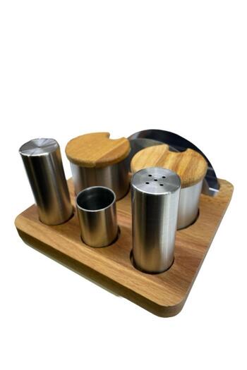 Kısmet Salt Shaker Napkin Holder Spice Rack Set 6 Pieces Wooden