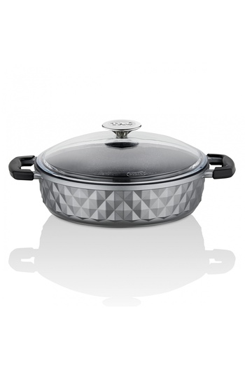 Taç Bella Glass Lid Cast Iron Flat Pot 24 Cm Gray