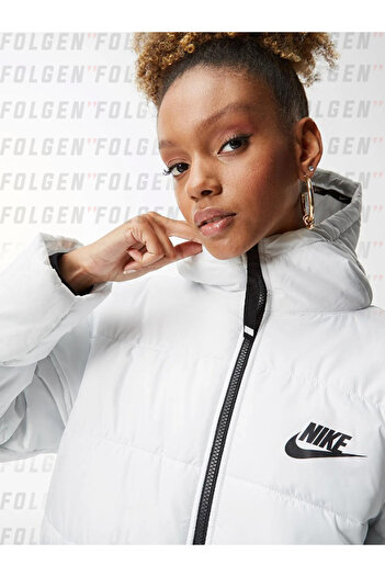 Nike Therma Fit Synthetic Fill Full Zip in White Parka Kapüşonlu Uzun Mont