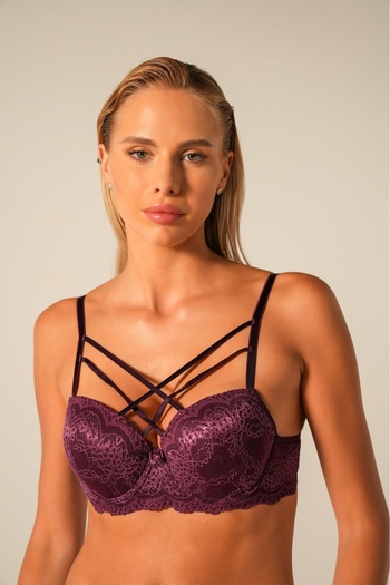 Doğan Women's Plum Lace String Supported Bra