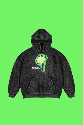 Sekizbiraltı We Born Printed - Washable Black Oversize Unisex Hoodie