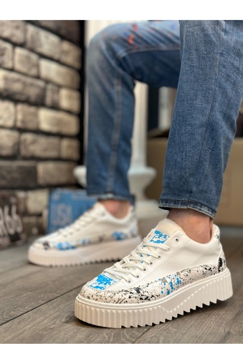 BOA BOA BA0801 - High Sole Blue Patterned Men's Sports Shoes