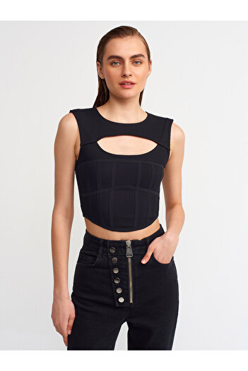 Dilvin 30106 Παράθυρο Corset Top-μαύρο