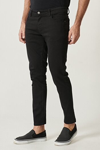 ALTINYILDIZ CLASSICS Men's Black 360 Degree All-Direction Stretch Slim Fit Slim Fit Cotton Stretch Comfortable Trousers
