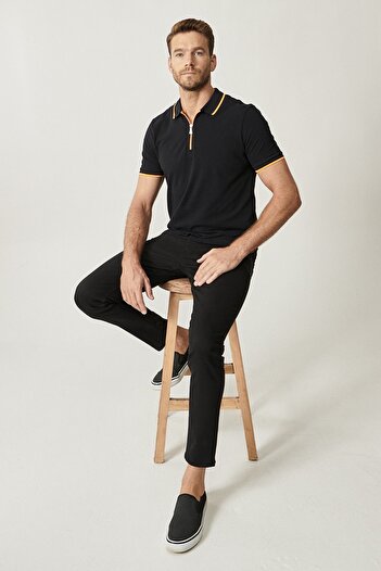 ALTINYILDIZ CLASSICS Men's Black 360 Degree All-Direction Stretch Slim Fit Slim Fit Cotton Stretch Comfortable Trousers