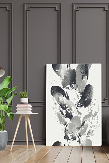 BOLU REKLAM Tabela Ustası 150x100cm Siyah Beyaz Ağaç Yaprakları Dekoratif Dev Büyük Boy Kanvas Tablo