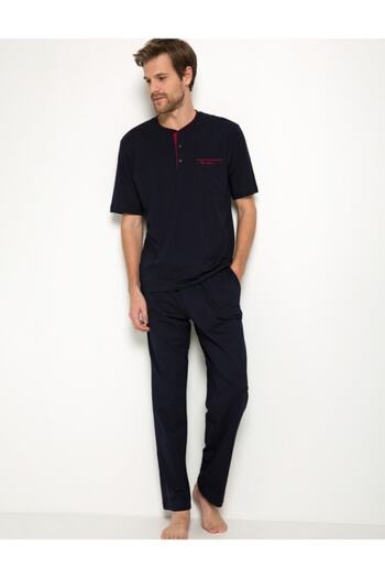 Pierre Cardin Men's Navy Blue 3-Piece Pajama Set Black Athlete Boxer Suit 5370-155