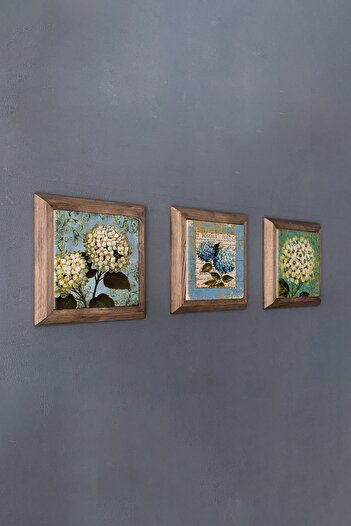 Oscar Stone Decor Masif (ahşap) Çerçeveli 3'lü Set Taş Tablo Pano 28x28 Cm Yaşam Çiçeği Hayat Ağacı