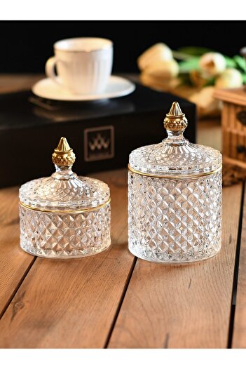 Wow Home Art - 2 Li Glass Lid Sugar Bowl Gold - Sugar Bowl - Spice Bowl - Jar - Candle Holder - Snack Bowl