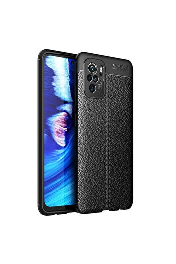 Fibaks Redmi Note 10S Case Camera Protected Armor Leather Look Full Protection Silicone