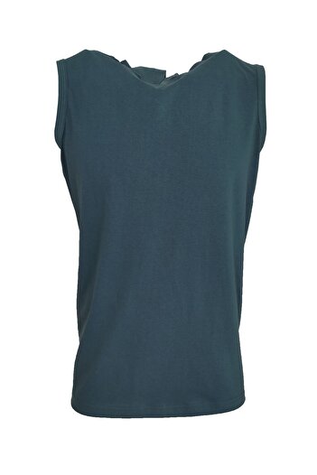 Raf Coll Αμάνικο μπλουζάκι Unisex Petrol Blue Basic με κουκούλα