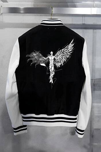 Edizen Heaven Or Hell Μπροστινό Πίσω Τυπωμένο 2024 Oversize Premium College Jacket 100% βαμβάκι