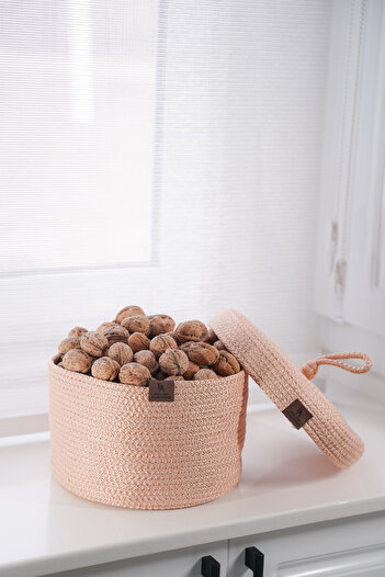 ERSU AHAT HOME DESİGN Jute Wicker Basket with Lid, Hand Woven, Multi-Purpose Basket, Bathroom and Kitchen Organizer 25x15