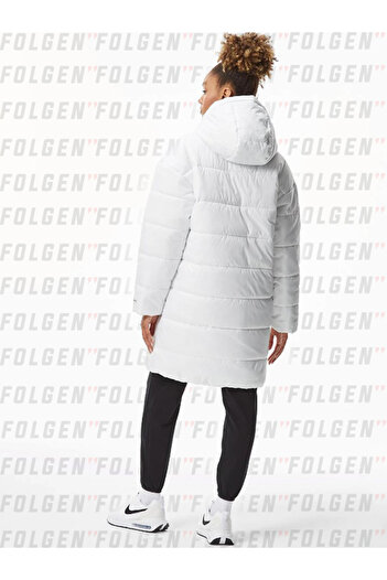 Nike Therma Fit Synthetic Fill Full Zip in White Parka Kapüşonlu Uzun Mont