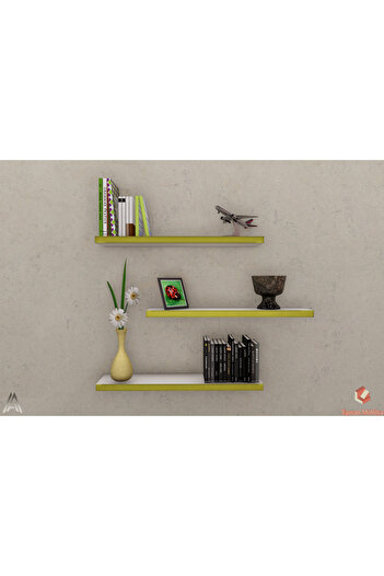 Egecan Mobilya Beyaz Gold Uçan Duvar Rafı 3 Lü Set Gizli Raf 50-50-50