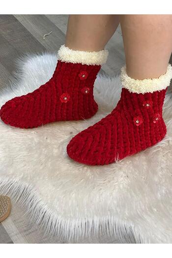 Gönülden Tasarım VELVET FELT SOLE POMPOM HOUSE BOOTS HOME SHOES