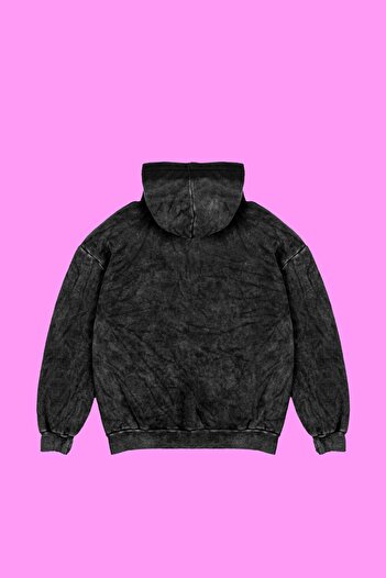 Sekizbiraltı Πλυμένο μαύρο Lana με στάμπα υπερμεγέθη Unisex Hoodie