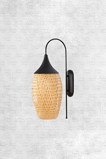 Naturel Home Boja Bambu Siyah Detay Aplik 23x37x60 Cm Iskandinav, Modern, Bohem, Rattan, Aydınlatma