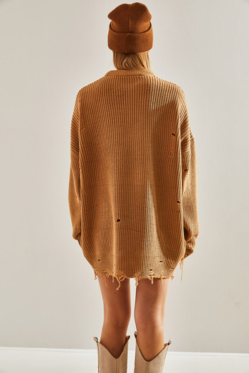 Bianco Lucci Women's Thessaloniki Knit Openwork Detailed Oversize Knitwear Sweater