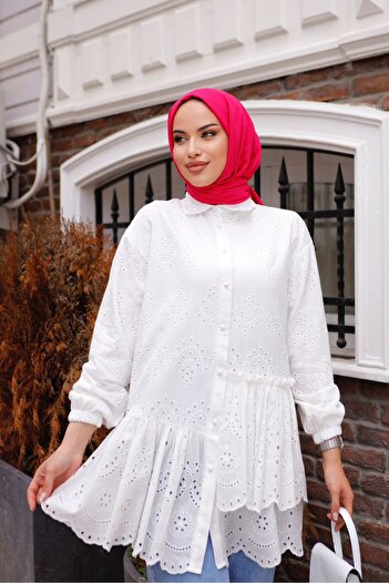 PİNK FLY Frilly Scallop Tunic White