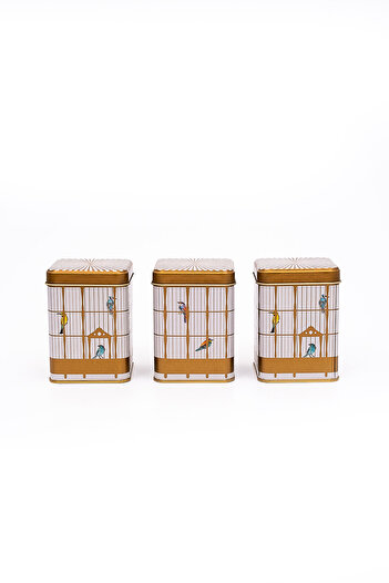 EVLE Erb24t7 Square Metal Storage Container 75x75 Set of 3, Bird Cage