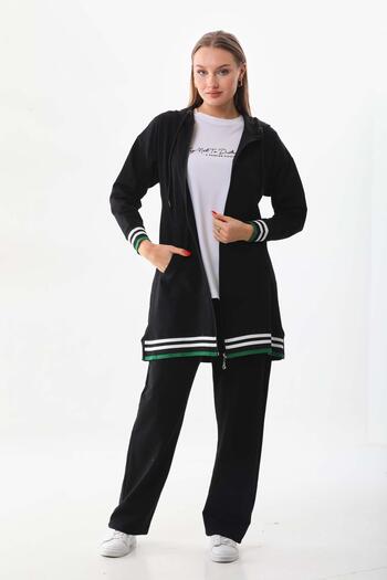 WestBound Women's Striped Black Color Triple Hijab Sports Set Combination