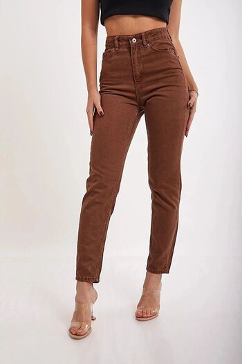 Geppetto High Waist Lycra Brown Mom Jean Trousers - 2024