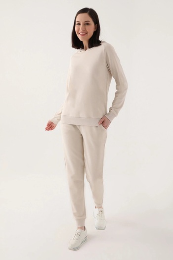 Arnetta Hooded Three Yarn Long Sleeve Cotton Women's Tracksuit Set 2623