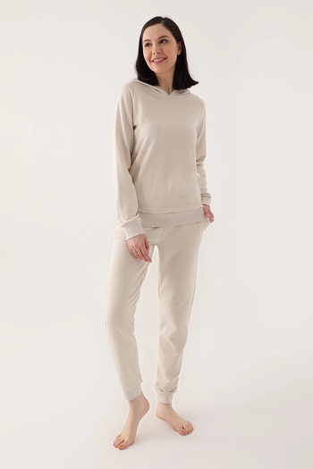 Arnetta Hooded Three Yarn Long Sleeve Cotton Women's Tracksuit Set 2623