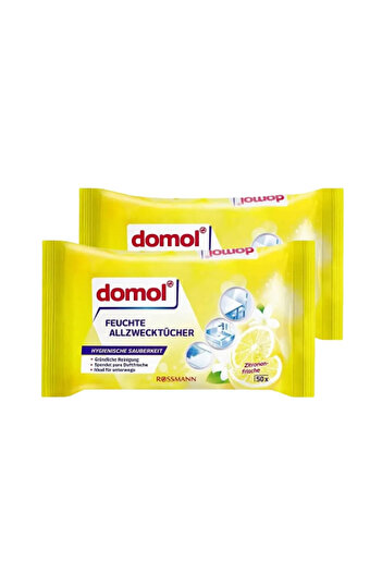 DOMOL Islak Temizlik Bezi Çok Amaçlı, Limon Kokulu 50 Adet * 2'li