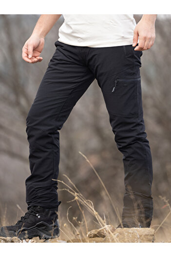 Huğlu 5 Cepli Fermuarlı Siyah Yazlık Outdoor Pantolon