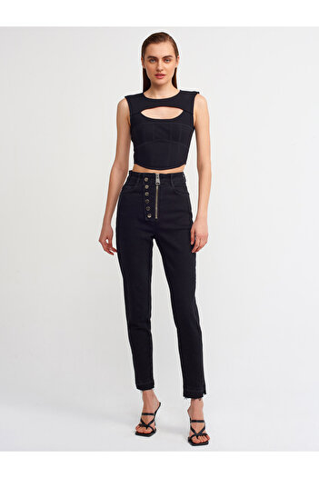 Dilvin 30106 Παράθυρο Corset Top-μαύρο