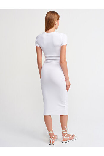 Dilvin 90327 Rochie midi din velur-alb