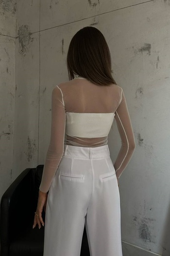 vuvutasarım White Tulle Detailed Long Sleeve Blouse - New Season 23W15021