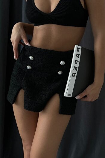 vuvutasarım Black Buttoned Women's Shorts Skirt - 12553