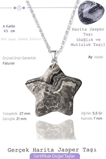 Tesbih Atölyesi Certified Star Model Real Map Patterned Jasper Stone Necklace