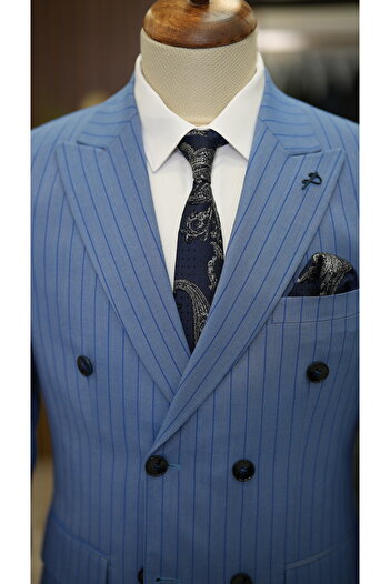 LONATOLİA Costum cu dungi pentru bărbați, cu guler în coadă de rândunică, cu croiala italiană, pantaloni slim fit