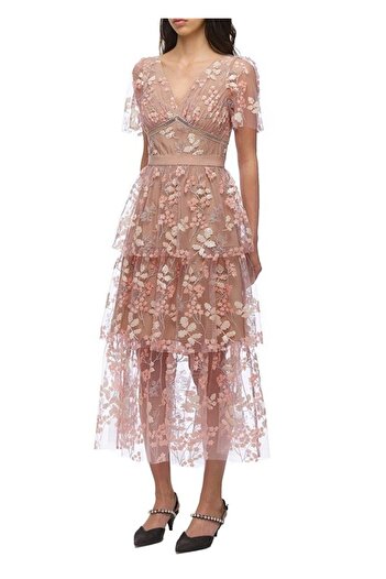 nish for you Midi Length Powder Floral Patterned Designer Dress
