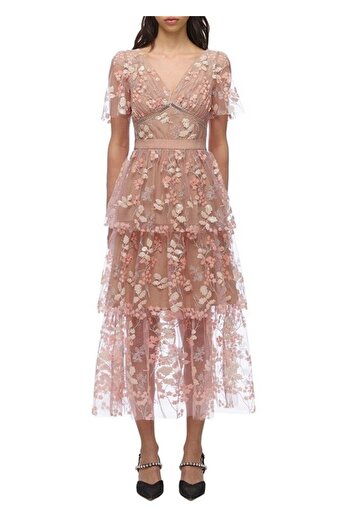 nish for you Midi Length Powder Floral Patterned Designer Dress