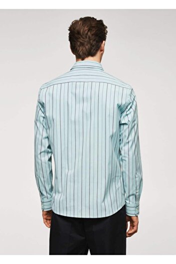 MANGO Man Çizgili Pamuklu Slim Fit Gömlek