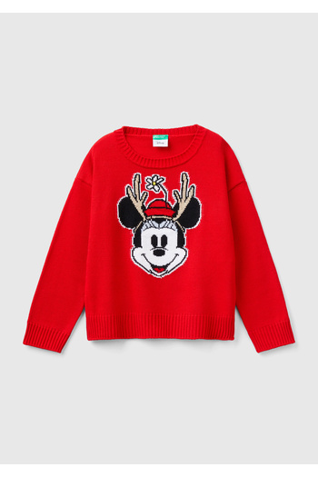 United Colors of Benetton Red Mickey Printed Girl's Sweatshirt - Off Shoulder