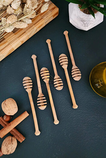 Orvila 6 Pieces - Wooden Honey and Jam Spoon Jar Holder