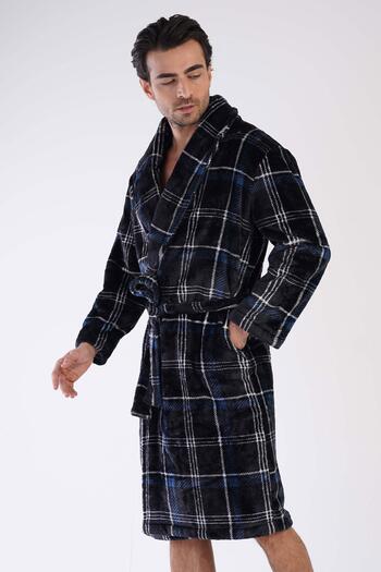 VİENETTA Men's Shawl Collar Welsoft Black Dressing Gown C3T1N0O087